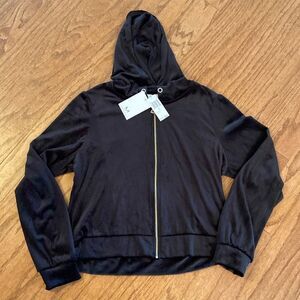 NWT Magaschoni black velvet zip up jacket size Large